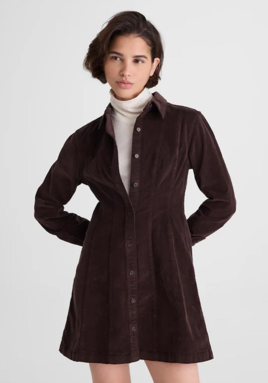 Madewell | NWT Seamed Button-Up Mini Dress in Corduroy in Dark Carob | Sz 00